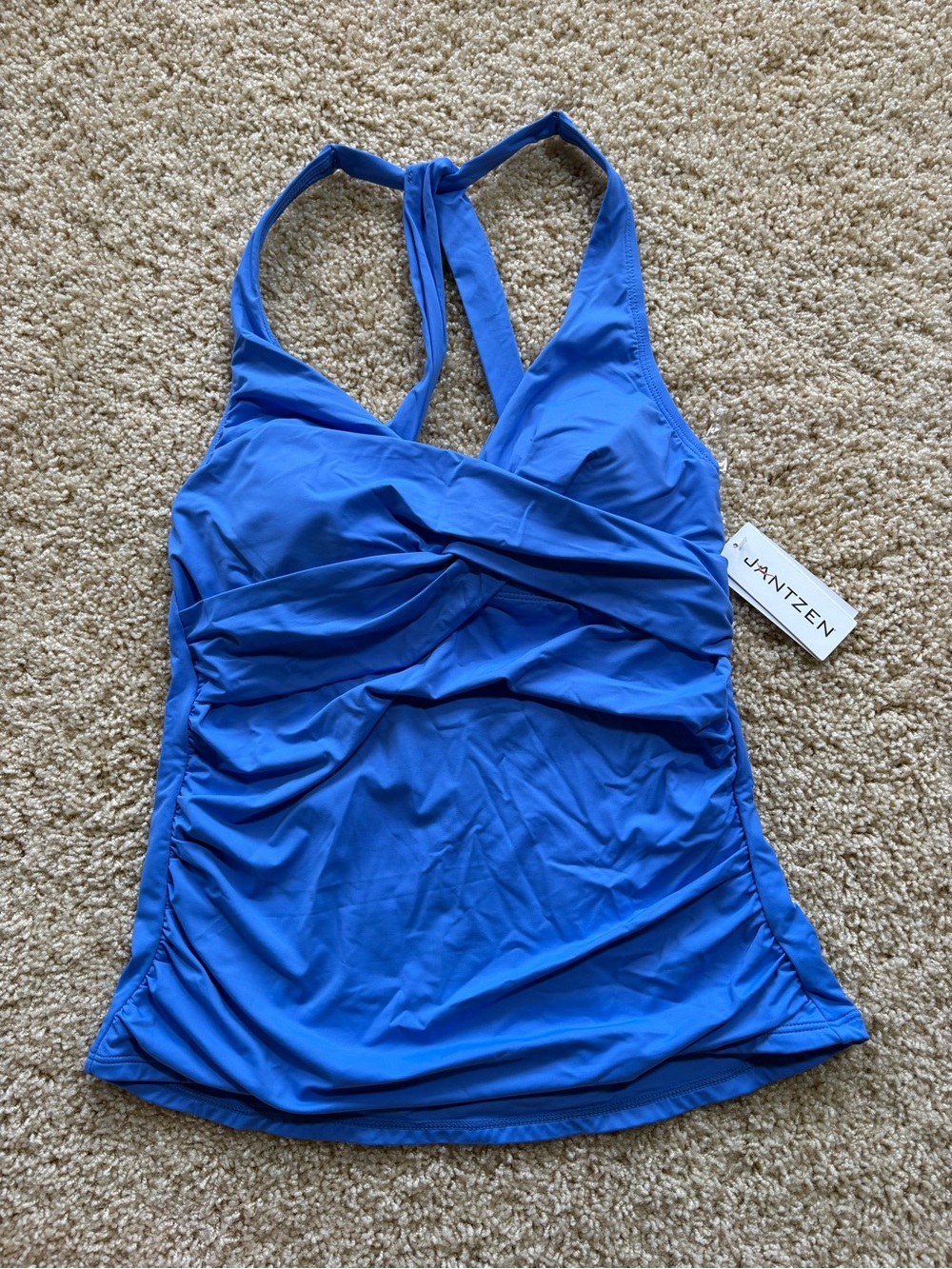 NWT Jantzen Vamp Twist Front Tankini Swim Top Size 6 Cornflower Blue